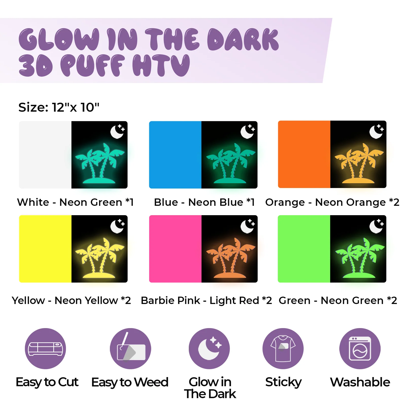 Laser-Safe Glow in the Dark Puff Vinyl Heat Transfer 3D (10pcs) - Image 3