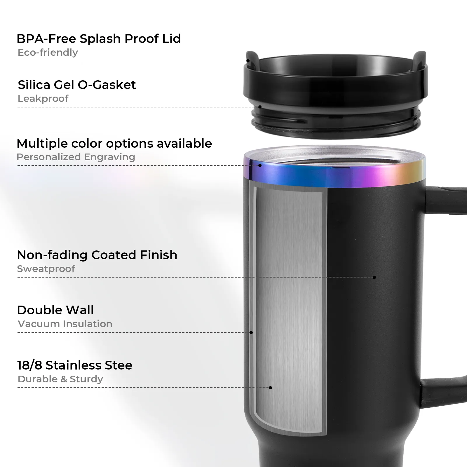 40oz Glow in the Dark Stainless Steel Tumbler with Handle - Image 10