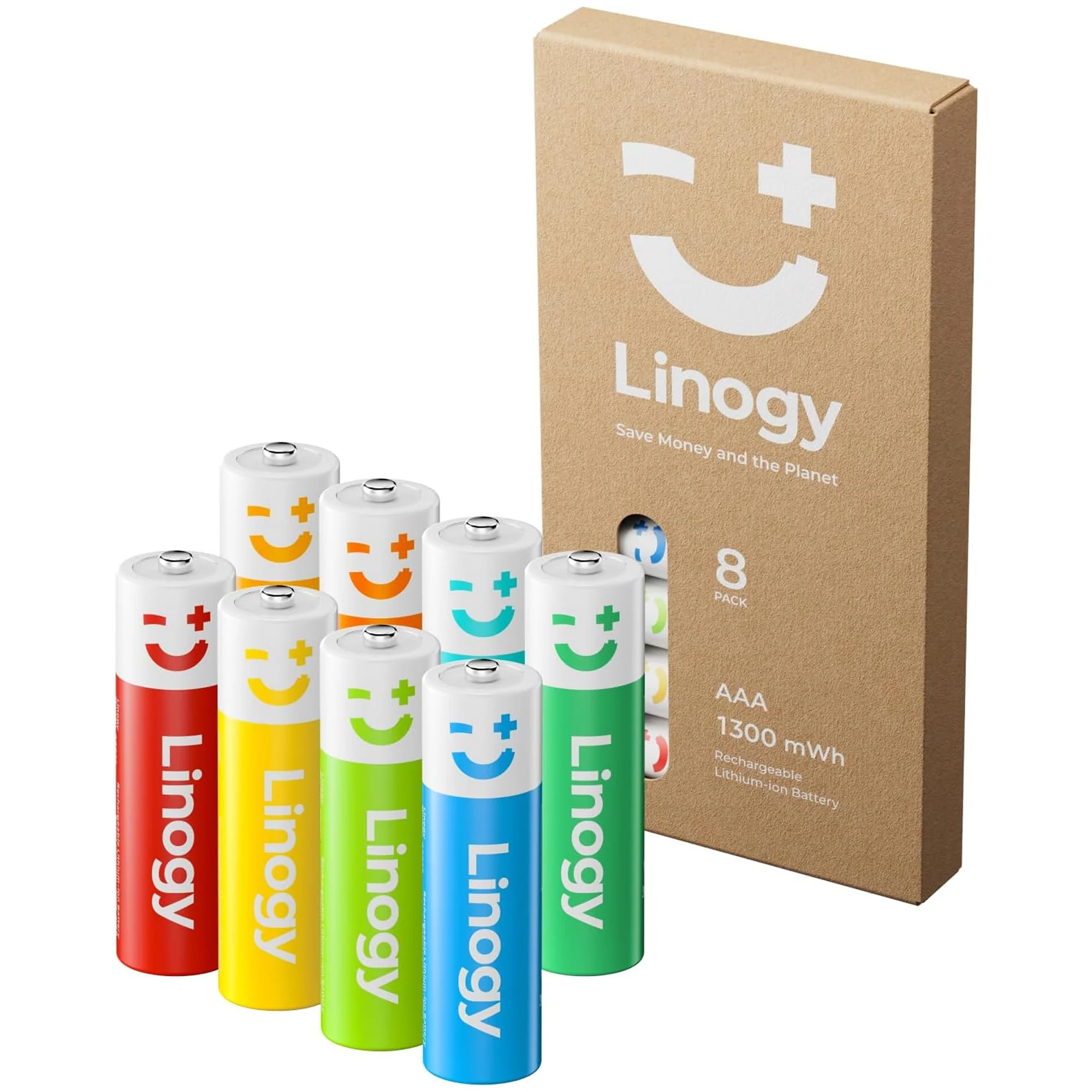 Linogy 1.5V Rechargeable AAA Lithium Batteries (8-Pack)