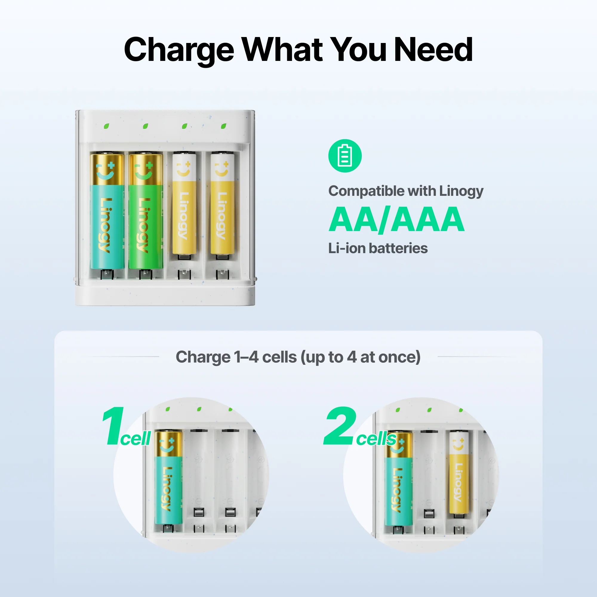 Linogy 4-Slot Li-ion AA & AAA Rechargeable Battery Charger - Image 5