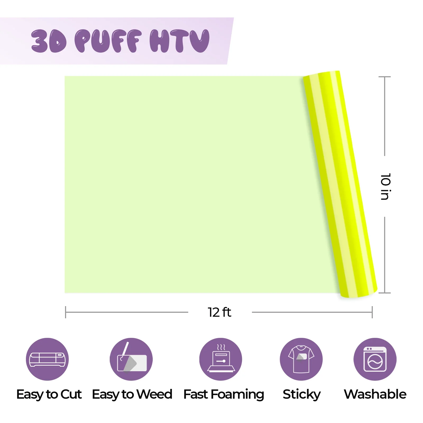 Laser-Safe Neon Yellow 3D Puff Heat Transfer Vinyl Roll - Image 3