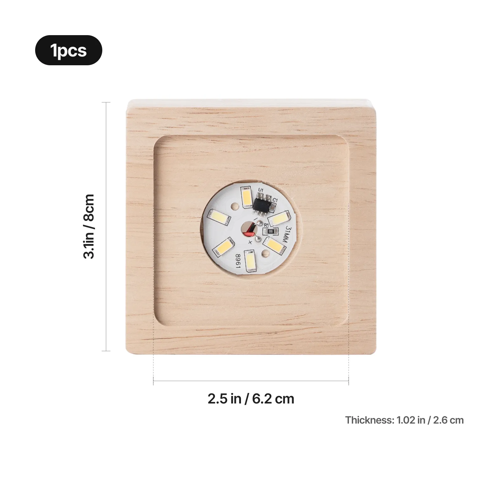 Square Rubber Wood LED Light Base with Groove - Image 9