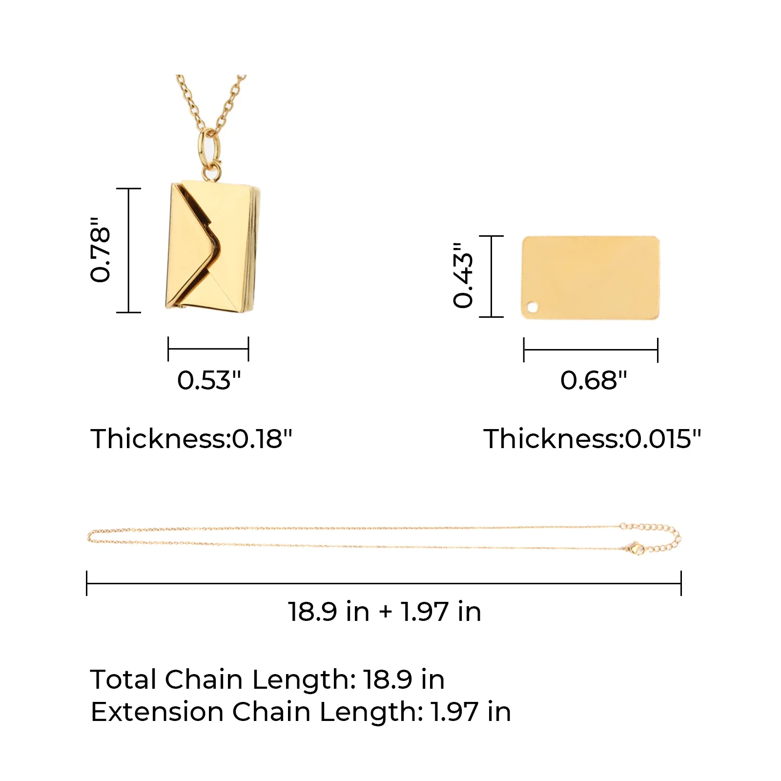 Stainless Steel Mixed Colors Envelope Necklace (3pcs) - Image 3