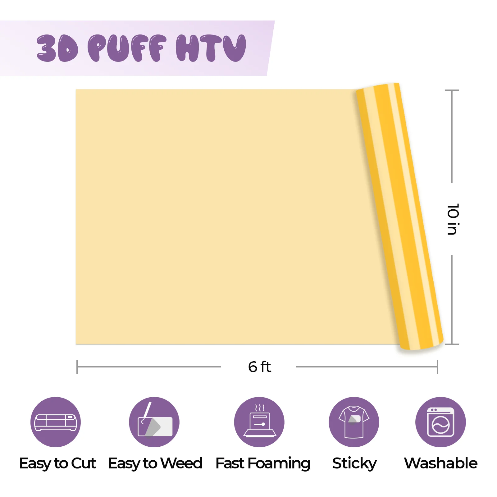 Laser-Safe Yellow 3D Puff Heat Transfer Vinyl Roll - Image 4